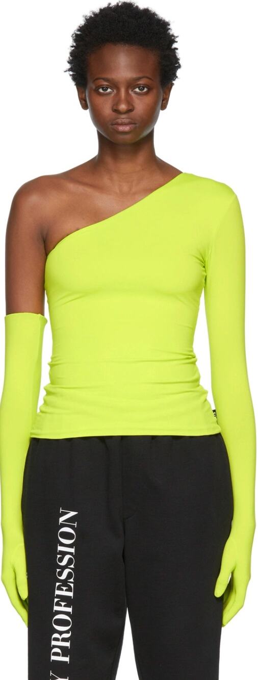 Vetements Neon Fluo Yellow Glove One Single Shoulder Shirt Top Size Small